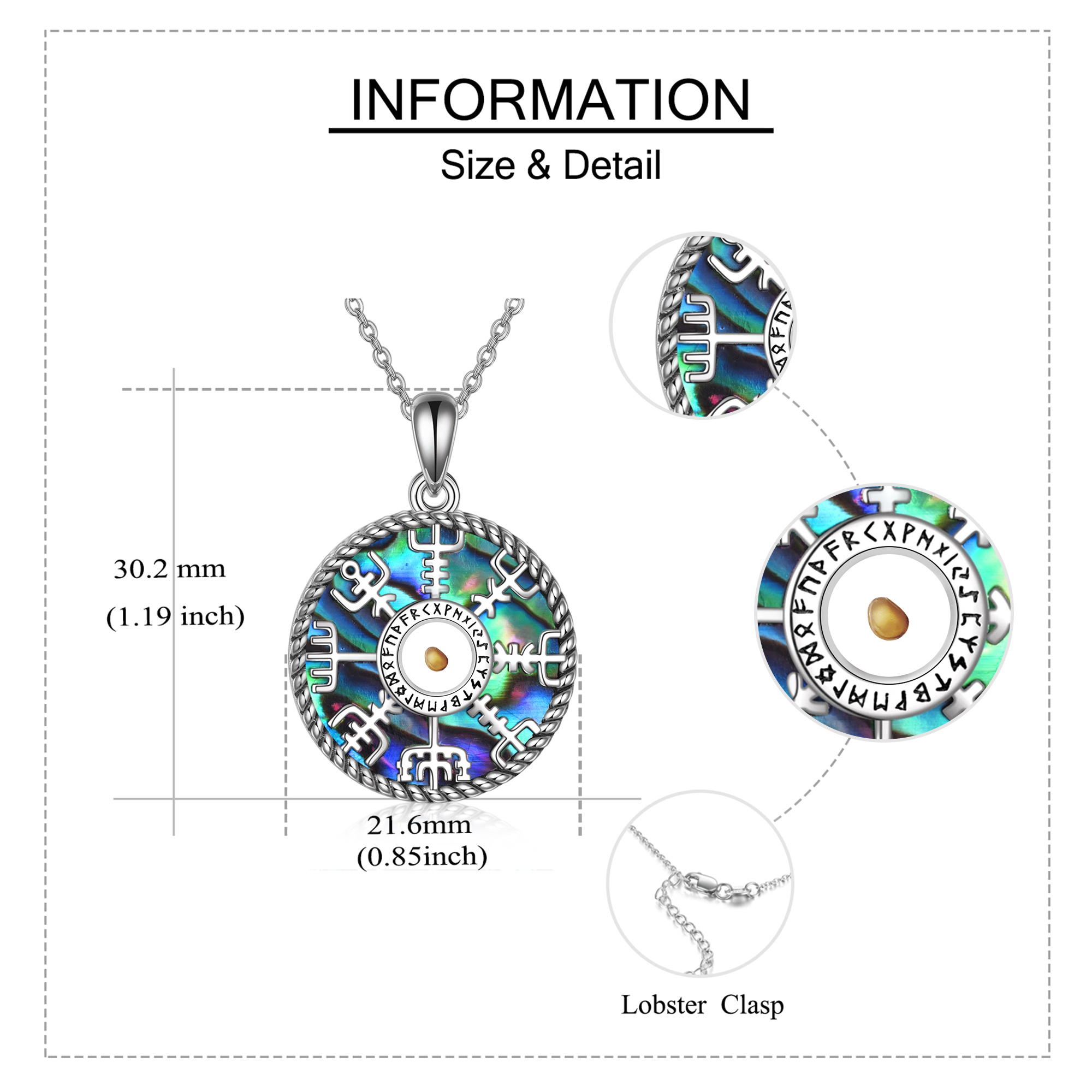 Women's 925 Sterling Silver Viking Necklace with Abalone Shell